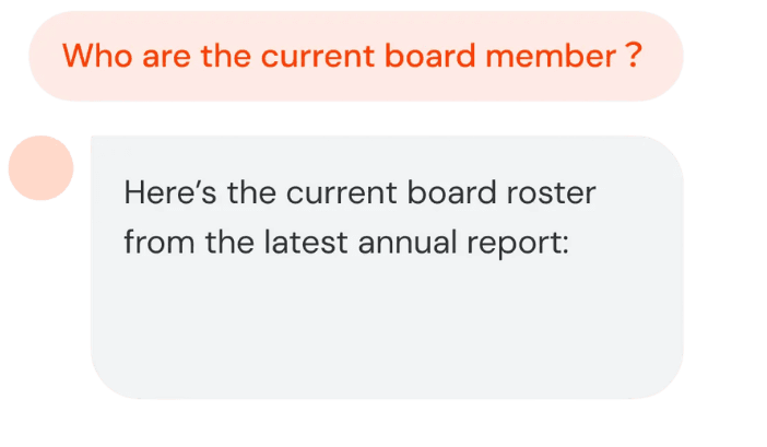AI community assistant answering a question about board members