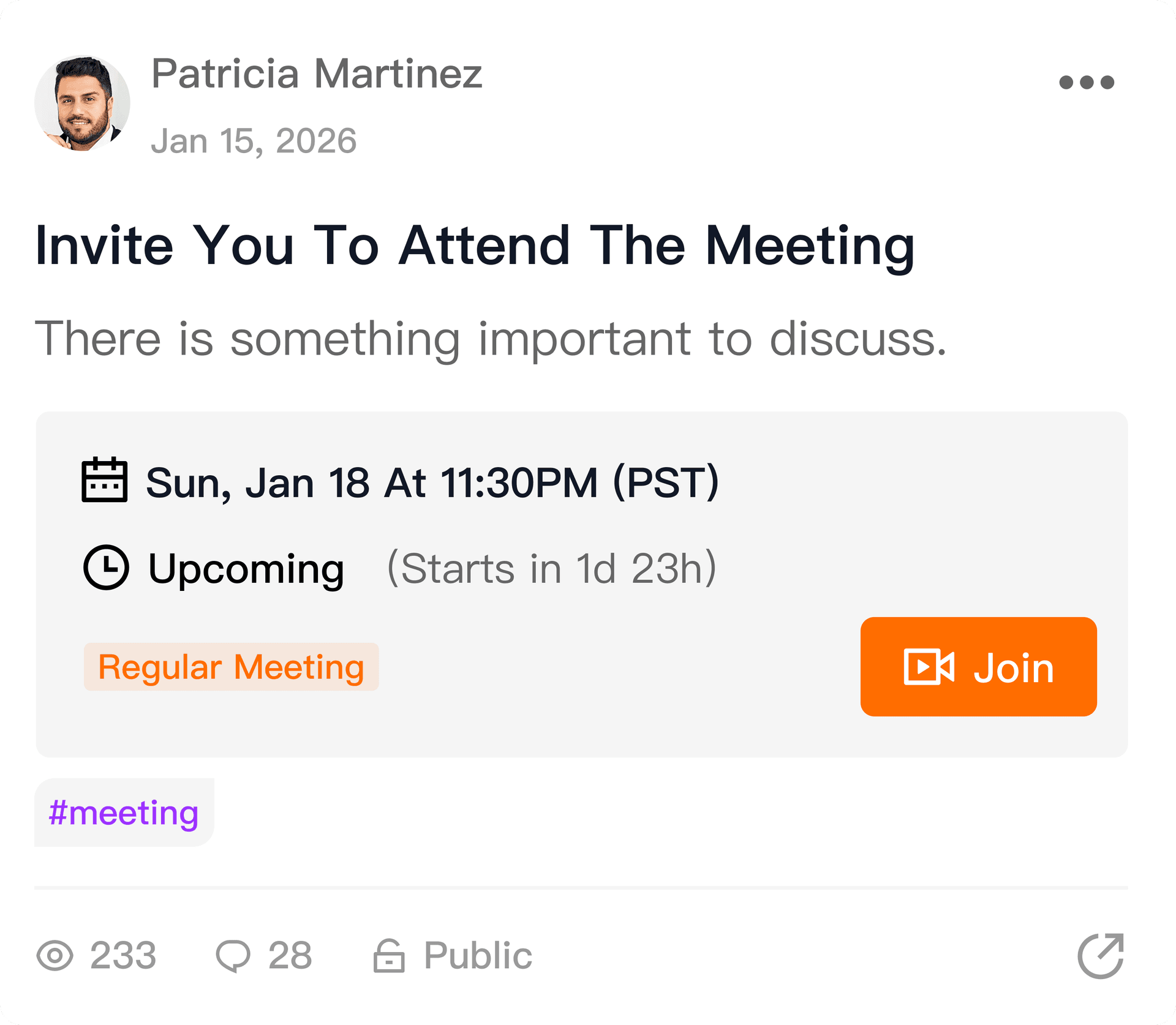 Meeting invitation post card with RSVP